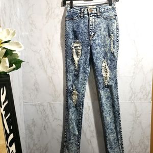 Vibrant High Waist Acid Wash Distressed Jeans